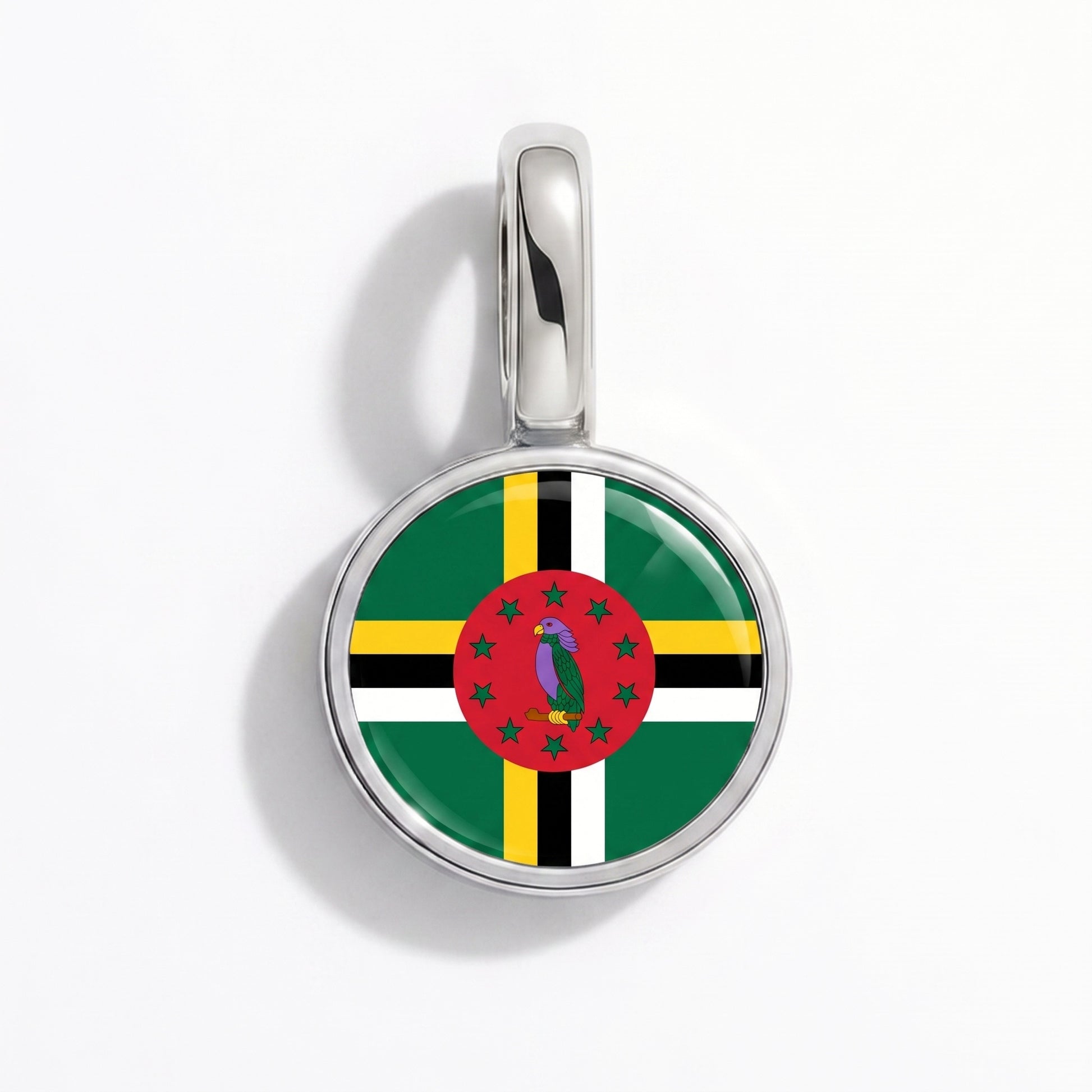 Flaggcharm Dominica – rund silver