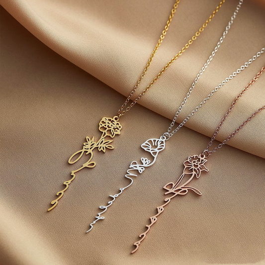 Halsband med födelseblomma och namn