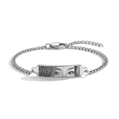 Ögonarmband med fotogravyr i silver – armband med platta i rostfritt stål och graverade ögon