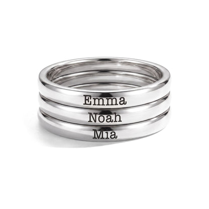 Tunn stapelbar namnring – silver – 3 ringar staplade