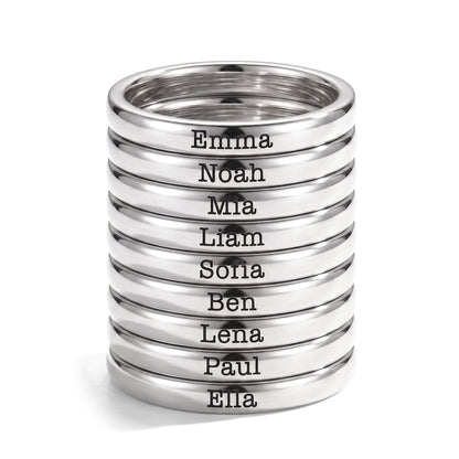 Tunn stapelbar namnring – silver – 9 ringar staplade