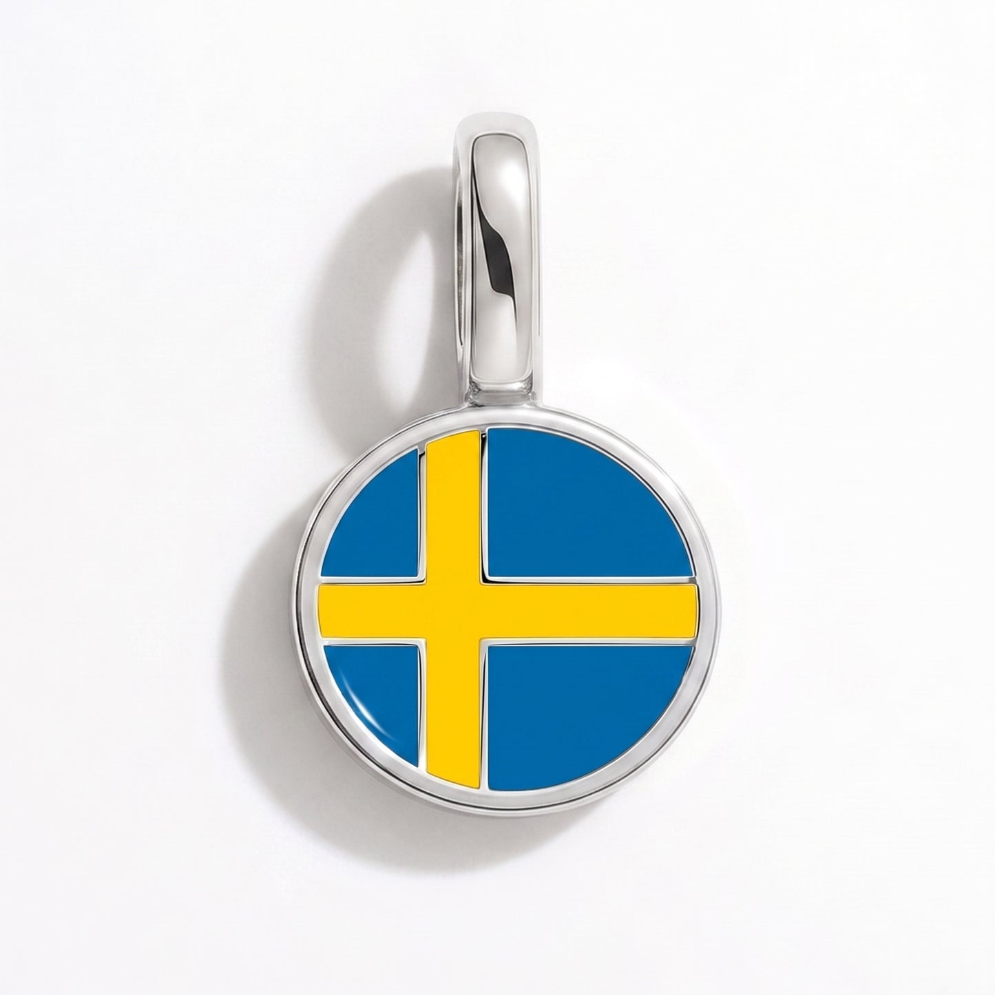 Flaggcharm Sverige – rund silver