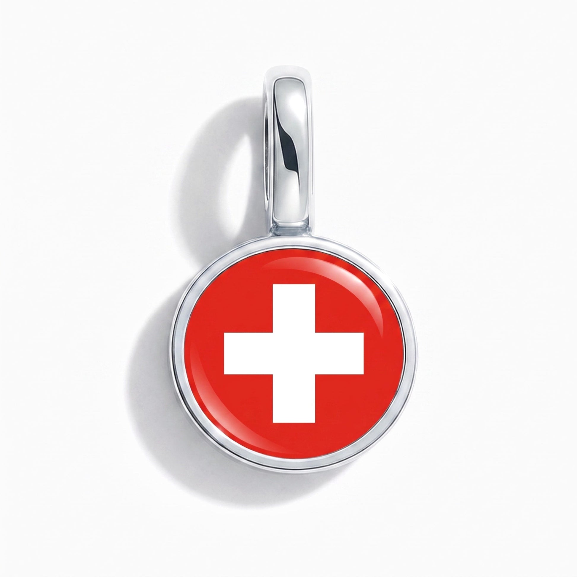 Flaggcharm Schweiz – rektangulär silver